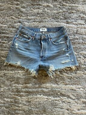 Agolde Light Blue Distressed Denim Shorts